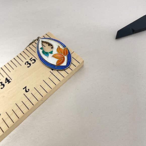 Vintage‎ Cloisonne Earrings Floral Enameled Metal Drop Boho Bohemian Earthy - Picture 6 of 7